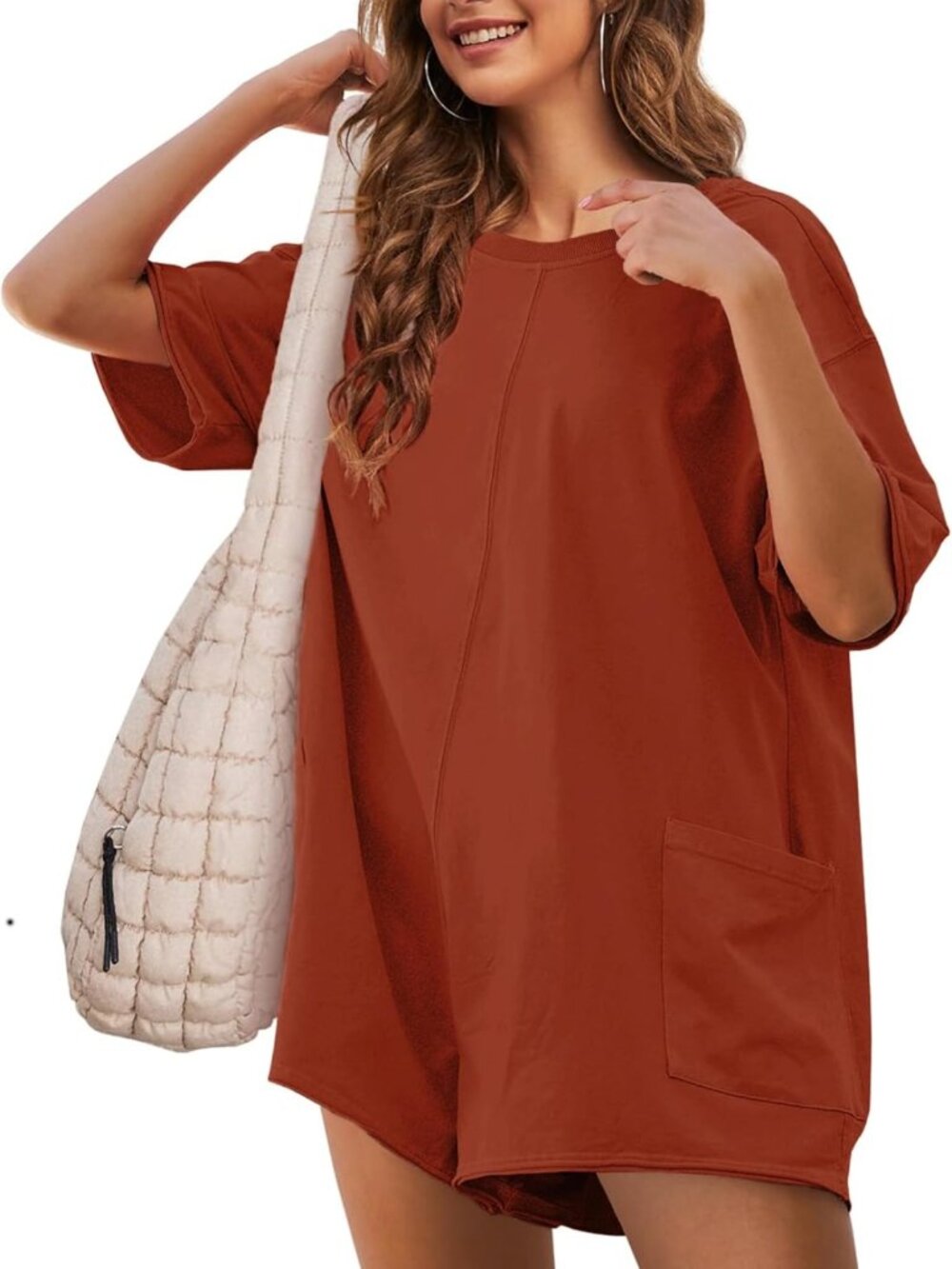 Casual Oversized Short Sleeve Romper for Women - Reversible Athletic Tee with